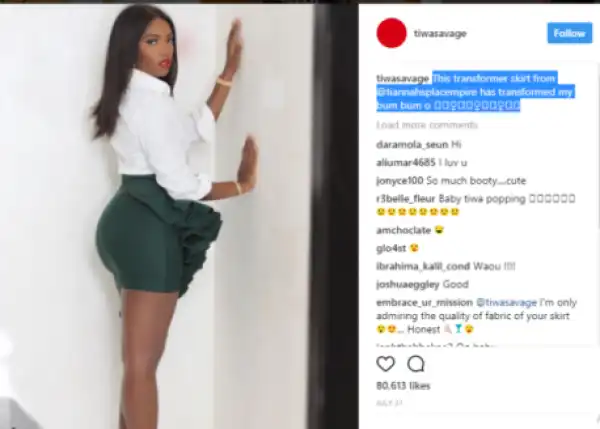 Tiwa Savage’s ‘transformer skirt’ gives Teebillz wild thoughts
